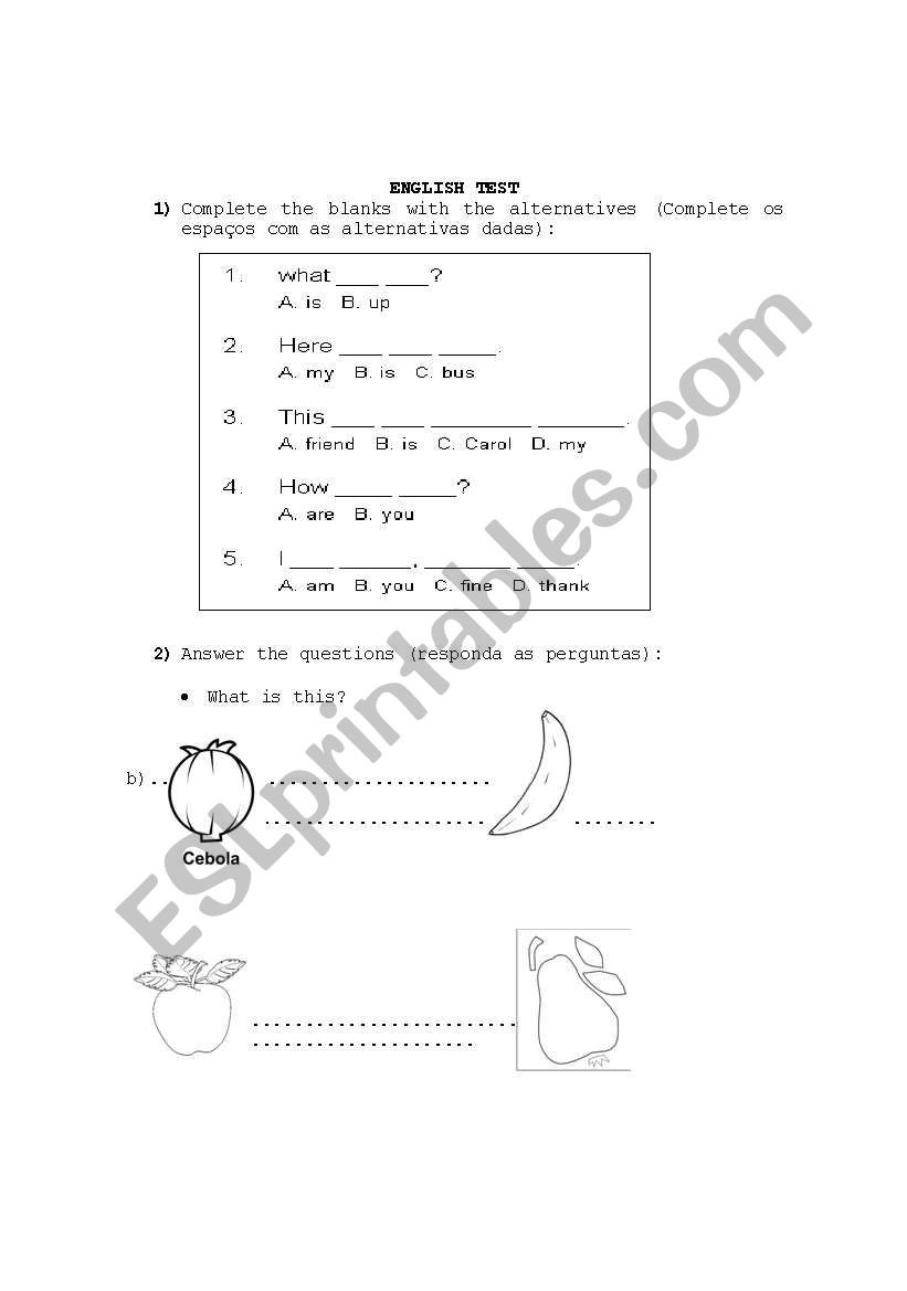 this/that, fruits, greetings worksheet