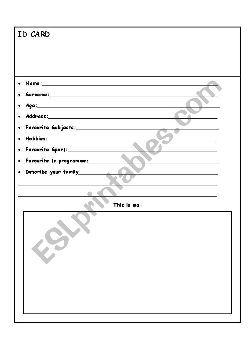 Personal Information worksheet