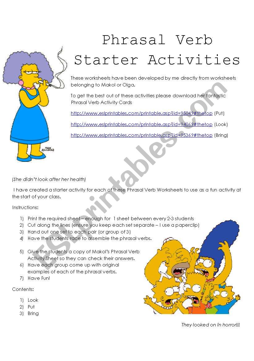 Phrasal Verb Starter Activity worksheet