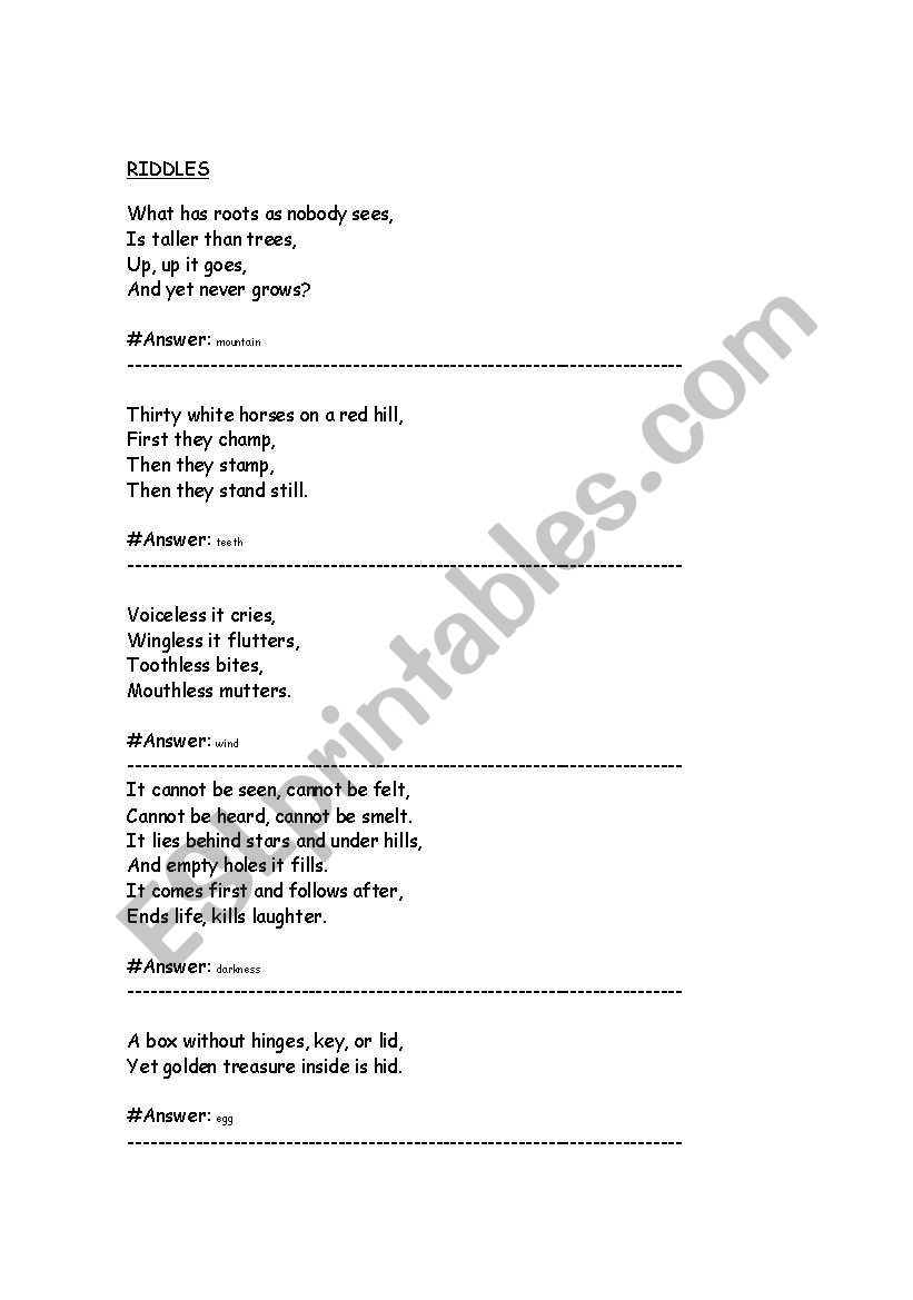 Riddles worksheet