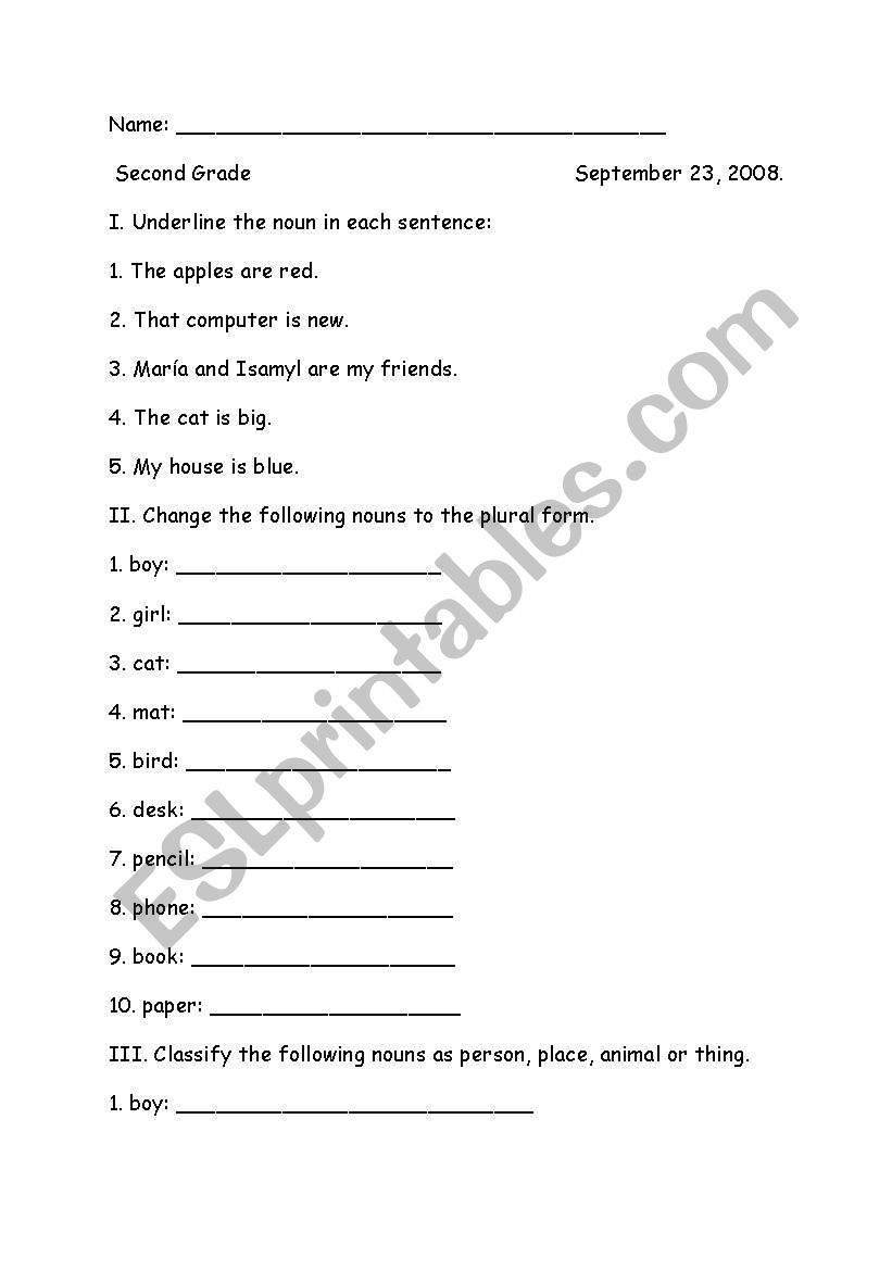 Nouns Practice worksheet