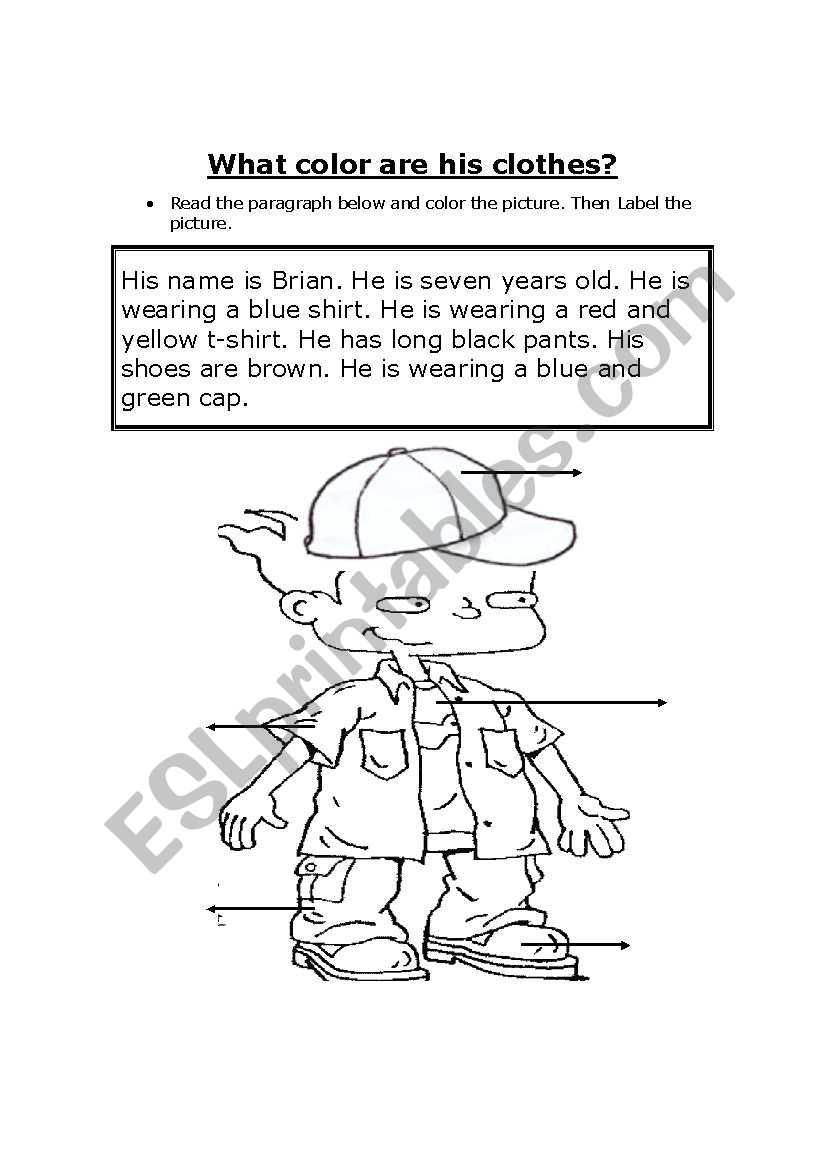 What color are his clothes? worksheet