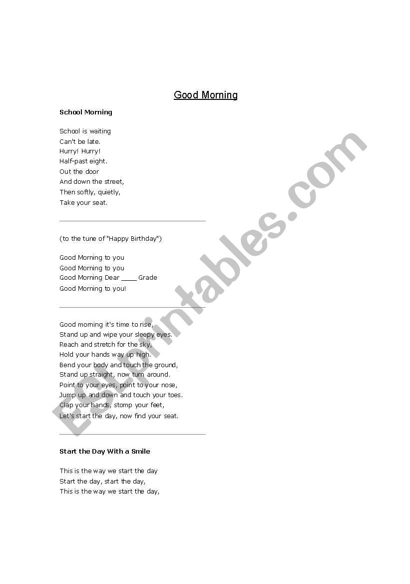 Good Morning Songs worksheet