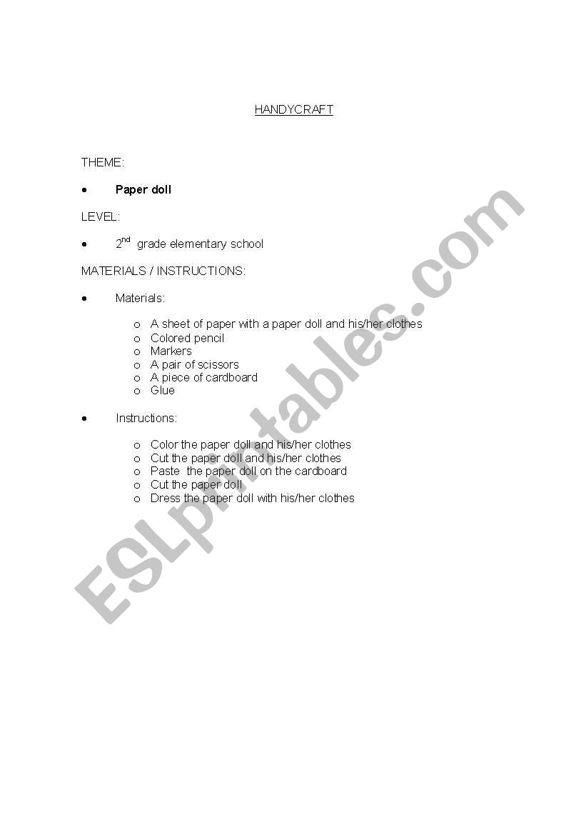 Handycraft worksheet