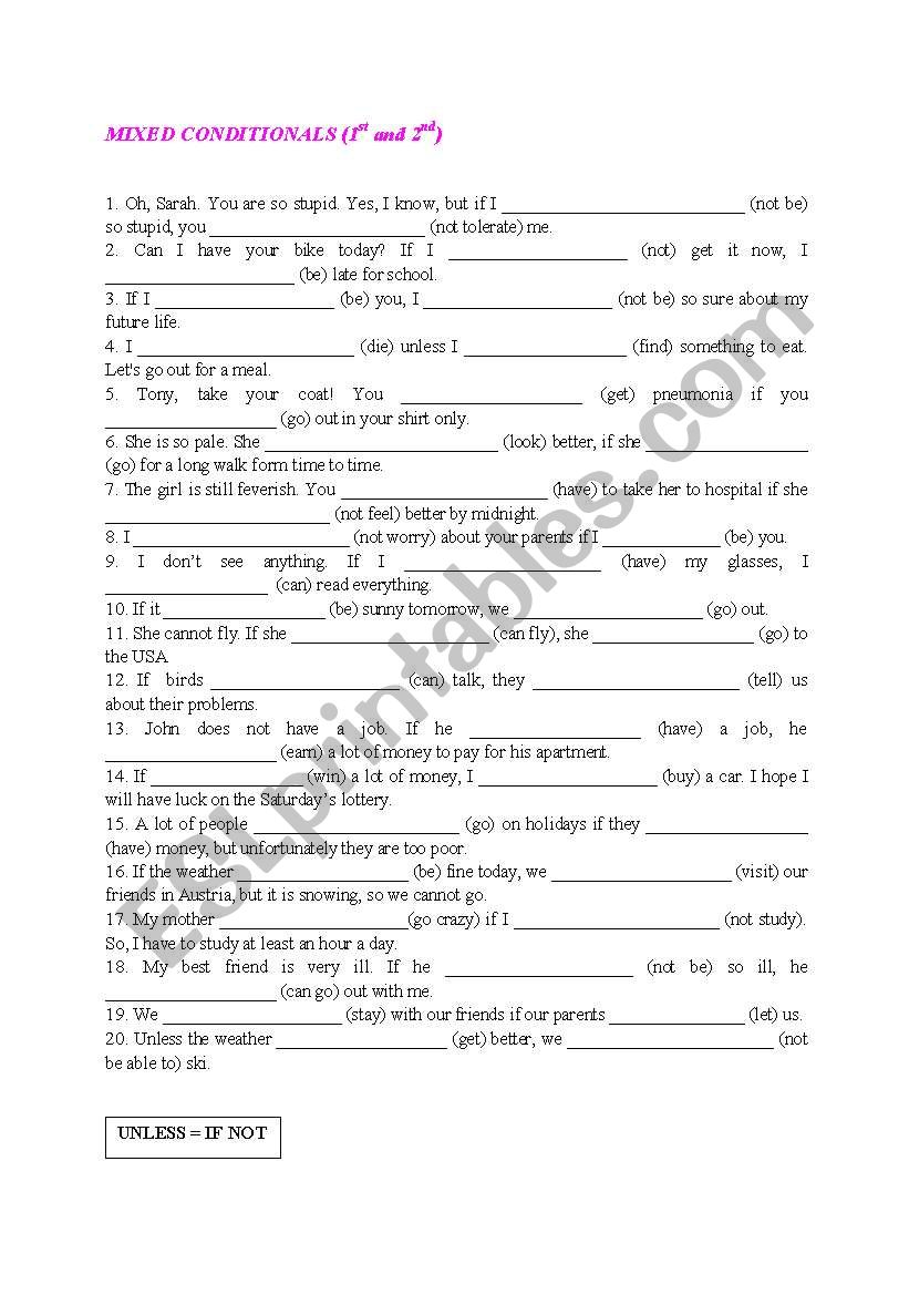 conditionals 1, 2 worksheet