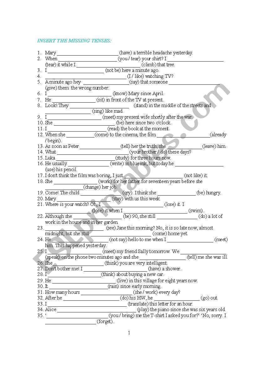 mixed tenses  worksheet