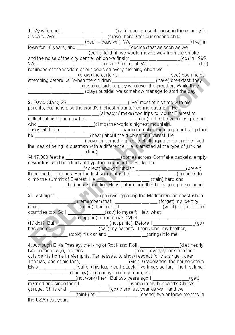 tenses worksheet