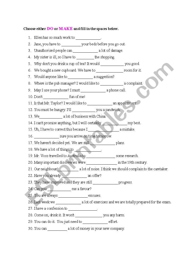 make or do worksheet