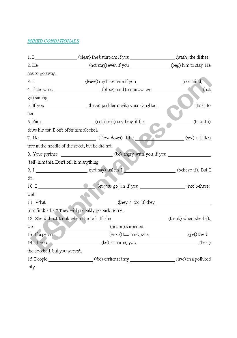 mixed conditionals worksheet