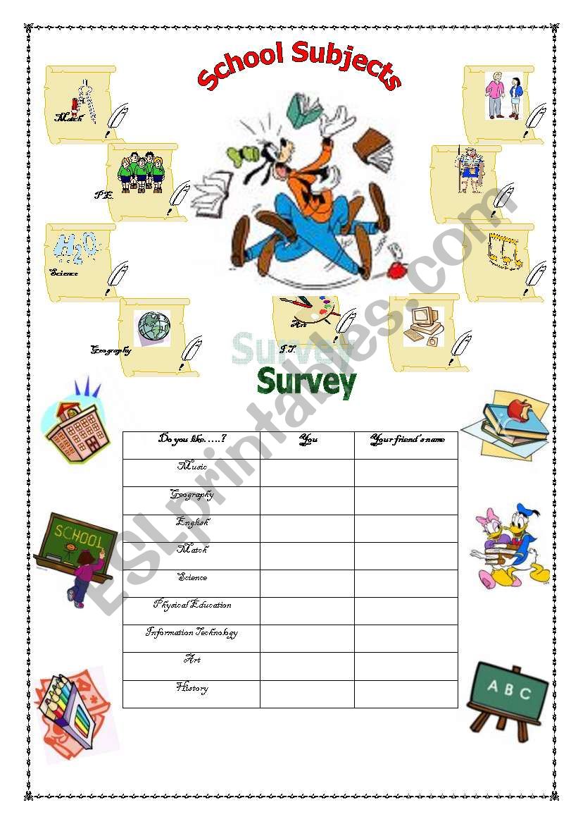 School Subjects worksheet