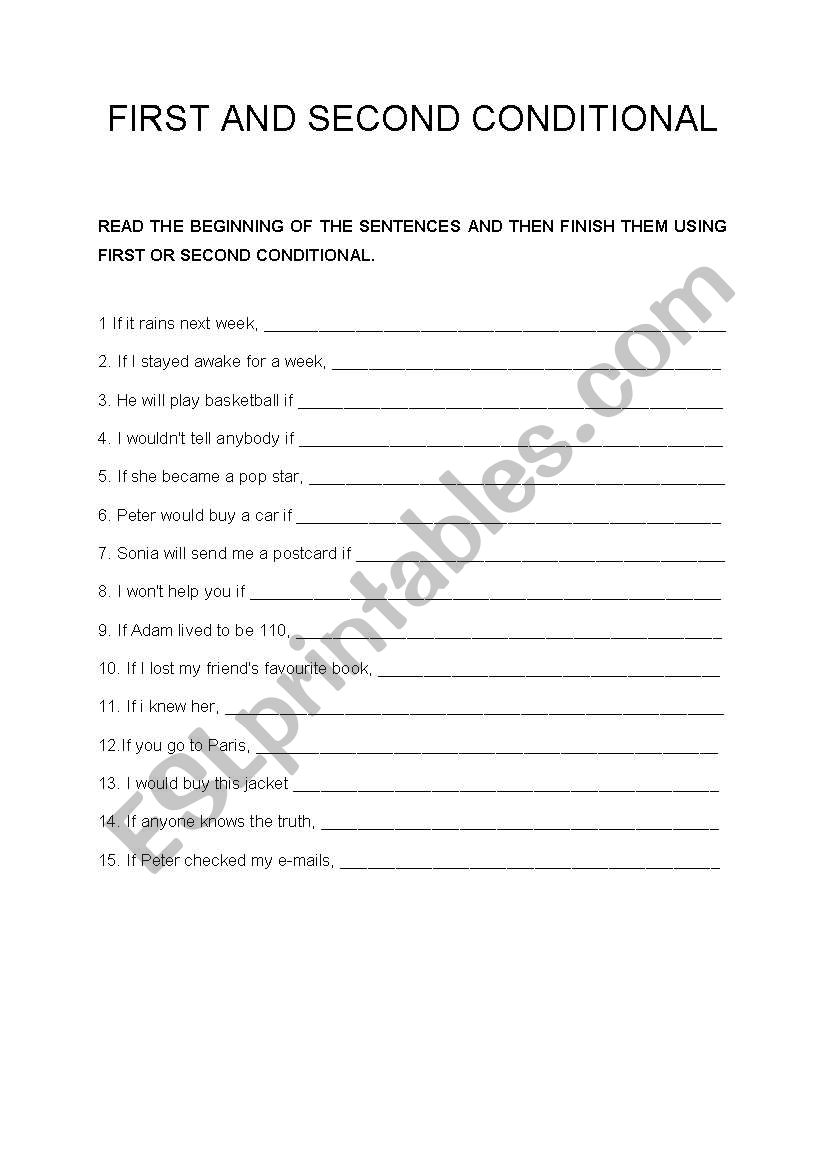 First and second conditional worksheet