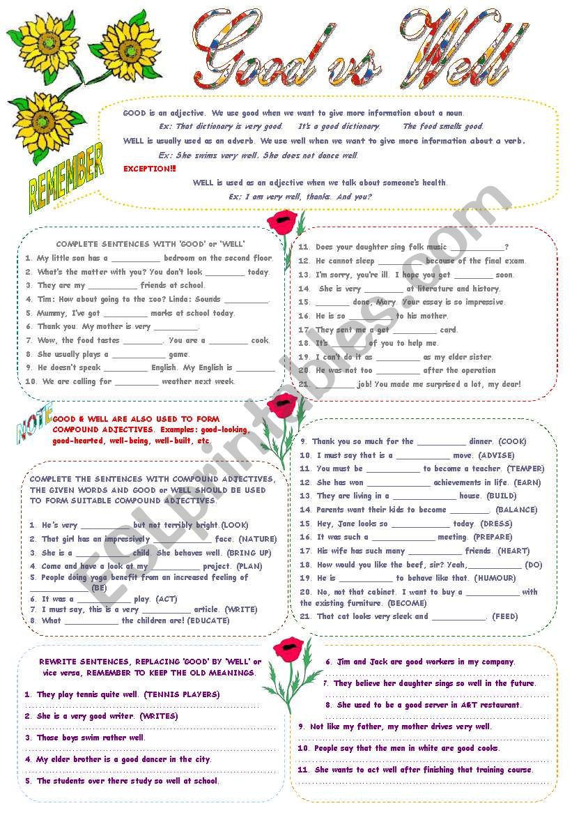 Good And Well English Worksheet Answers