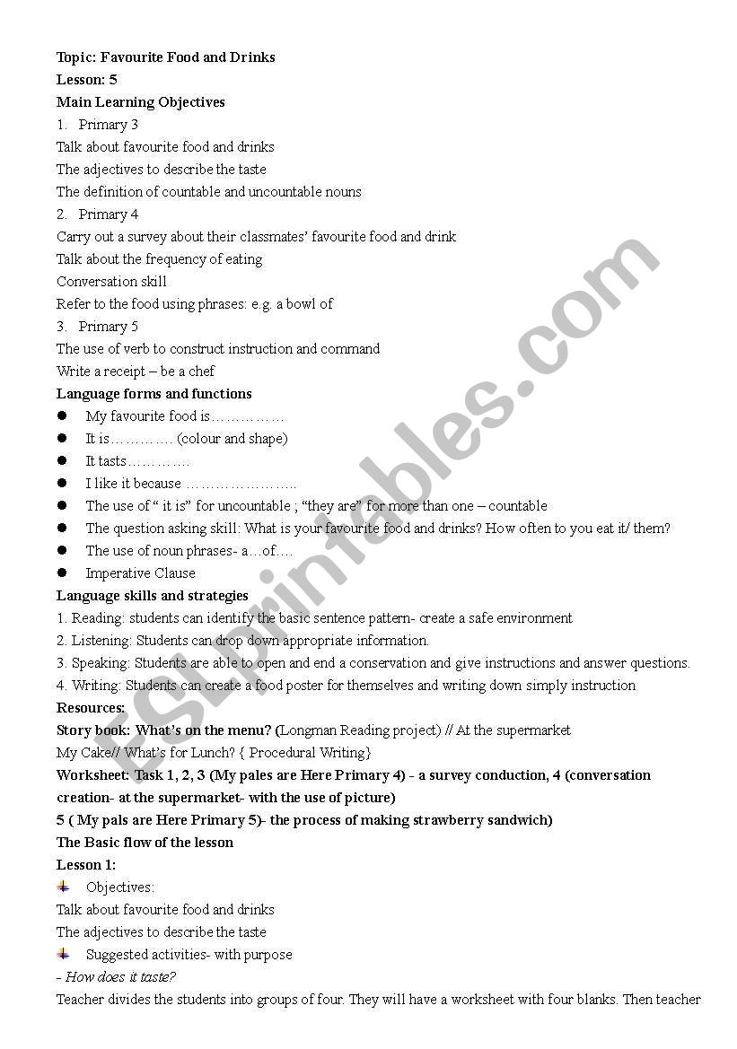 favourite food and drinks worksheet