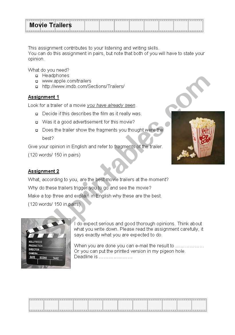 Movie Trailers worksheet