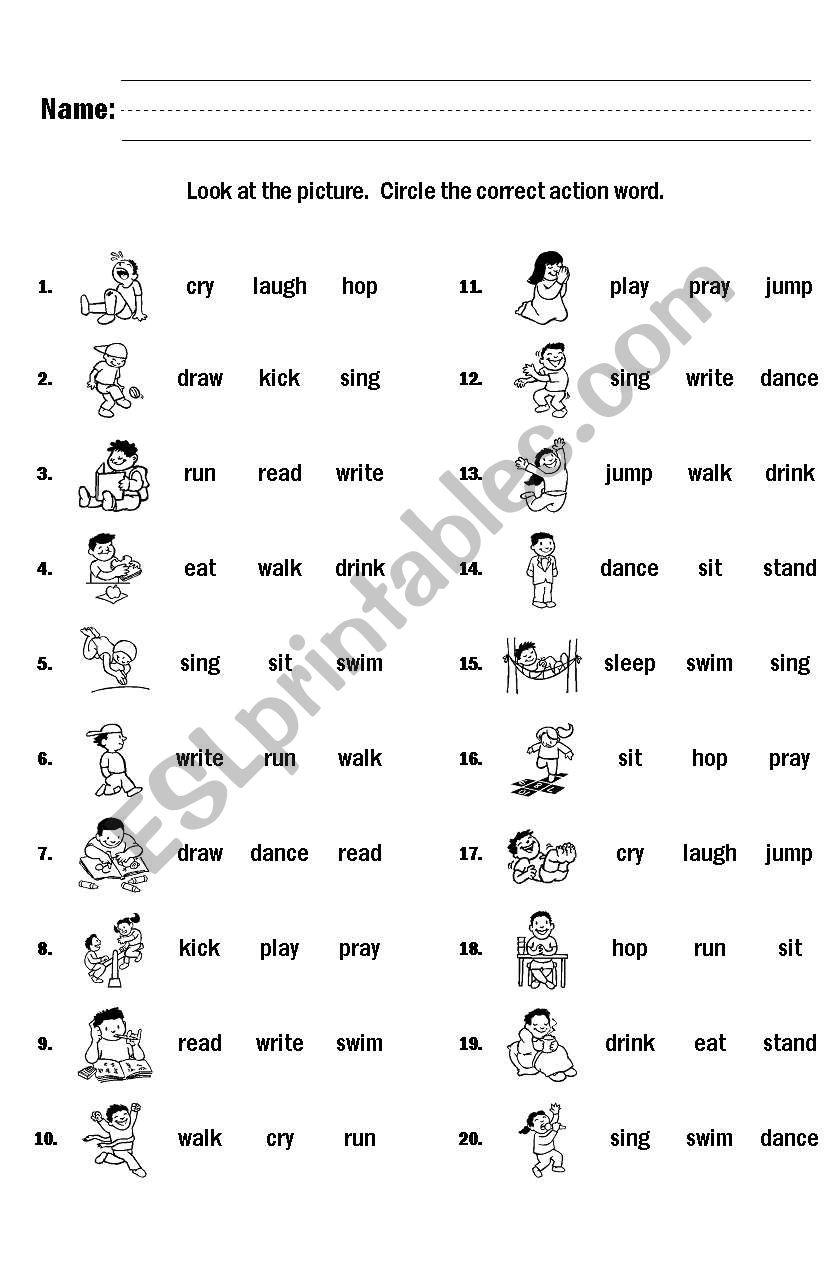 Action Words Worksheet Grade 2