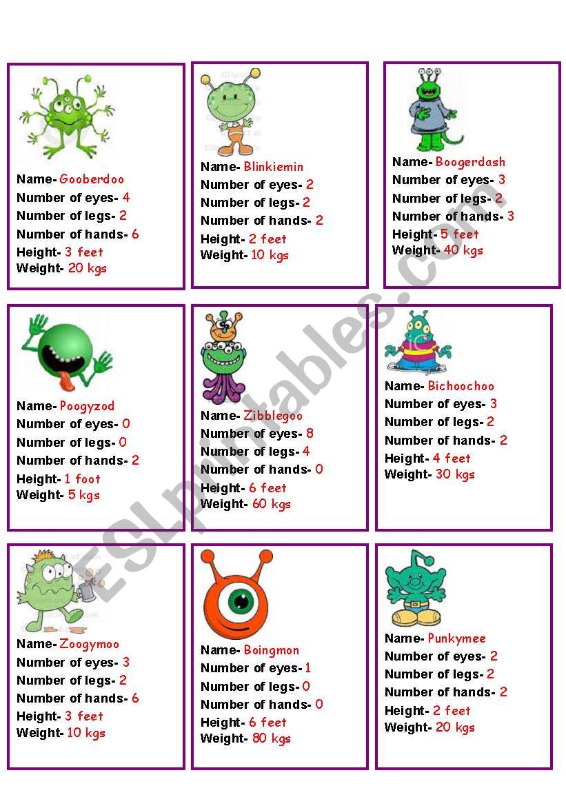 COMPARITIVES- compare the aliens