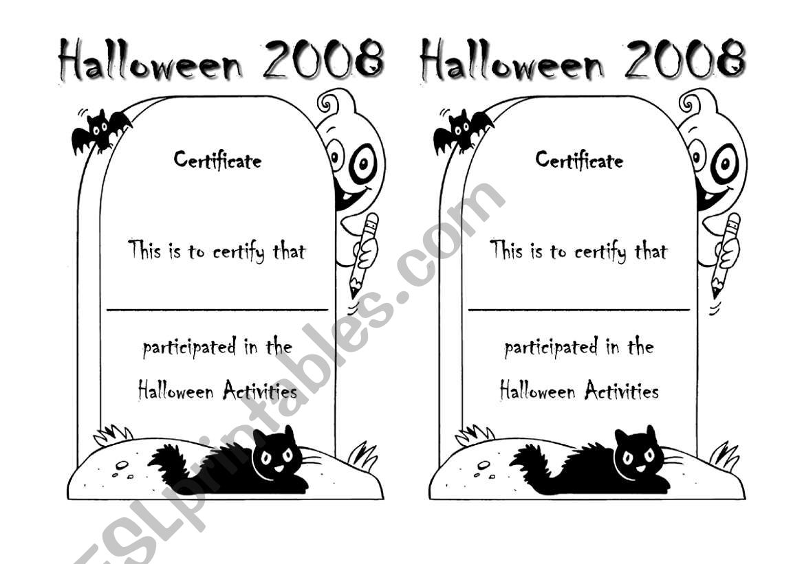 Halloween Certificate worksheet
