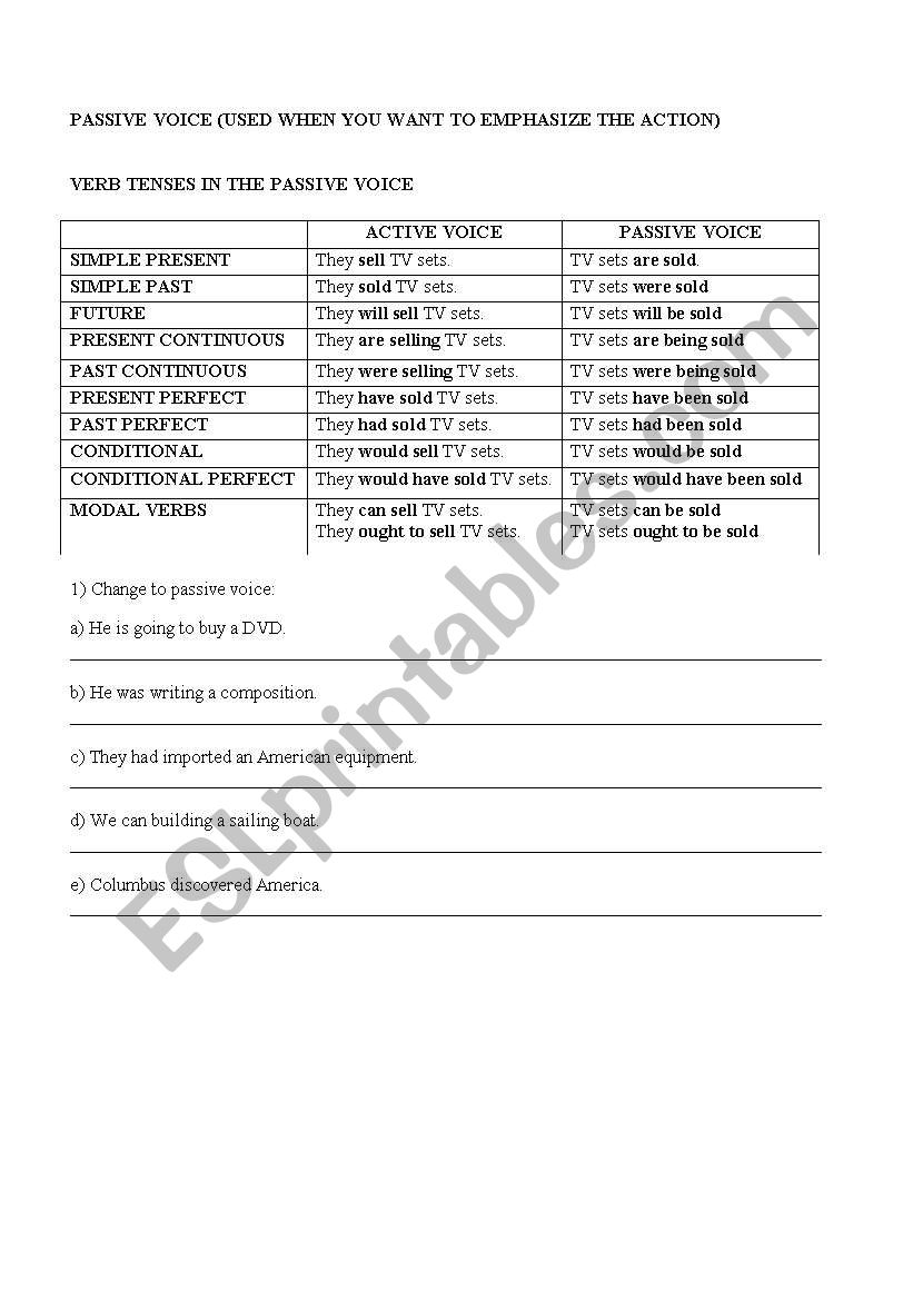 Passive voice with exercises worksheet