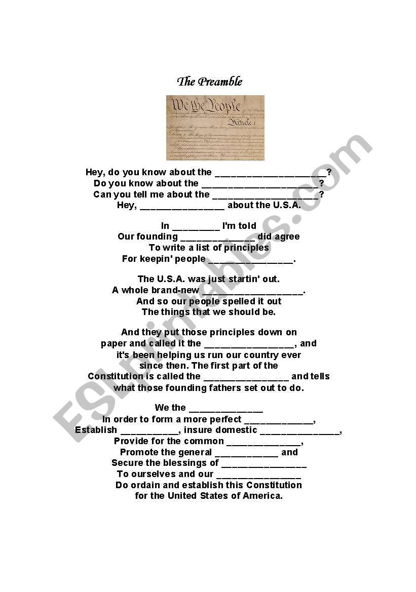 The Preamble Schoolhouse Rock Cloze Passage