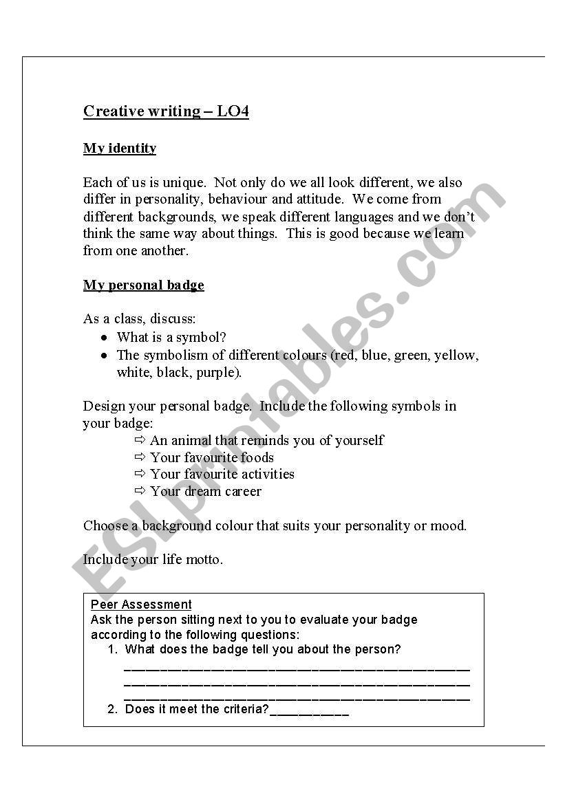 Personal Badge worksheet