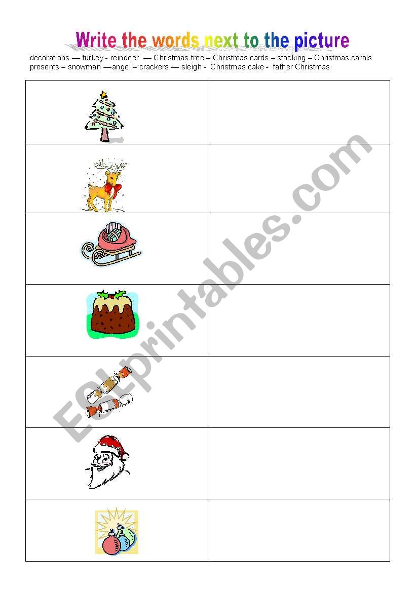 Christmas pictures worksheet