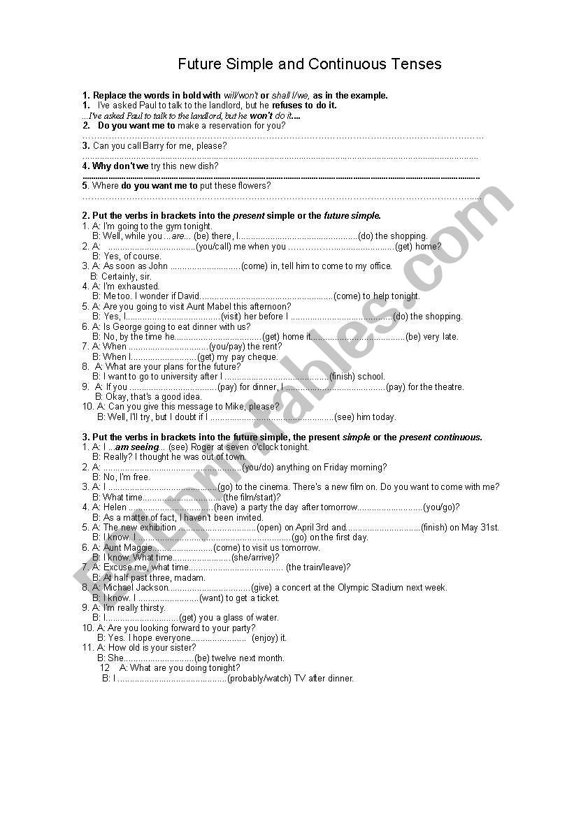 Future Tenses worksheet