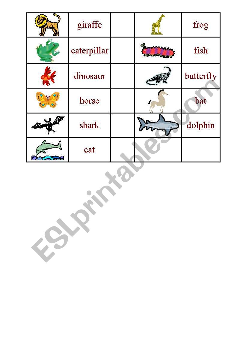 animals dominos 1/2 worksheet