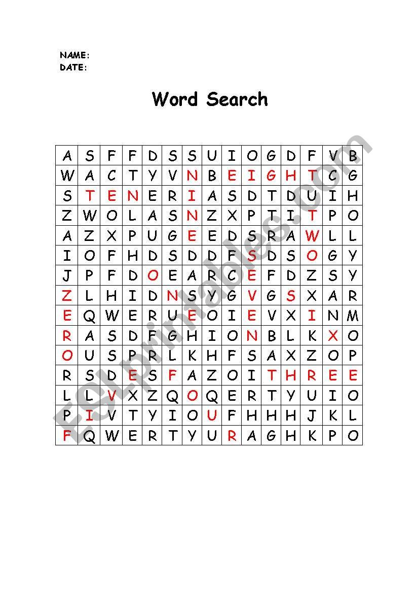 numbers worksheet