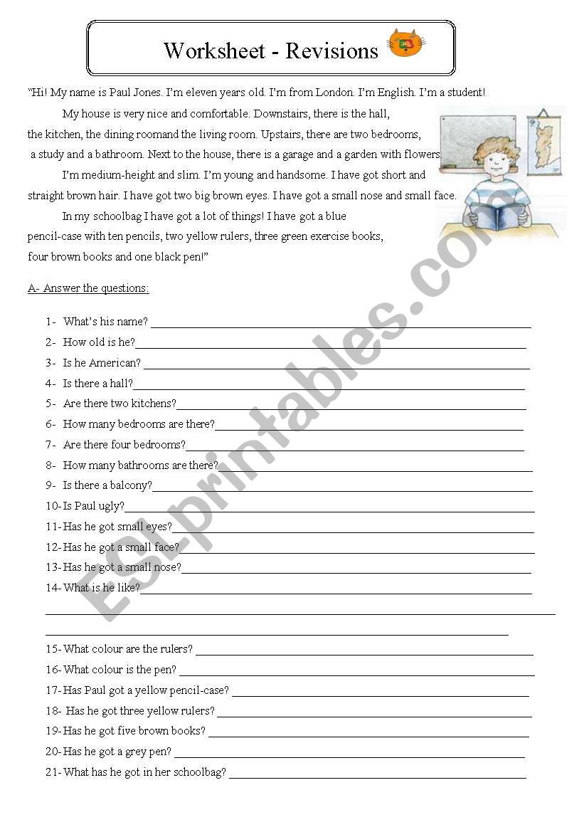 Revisions - House worksheet