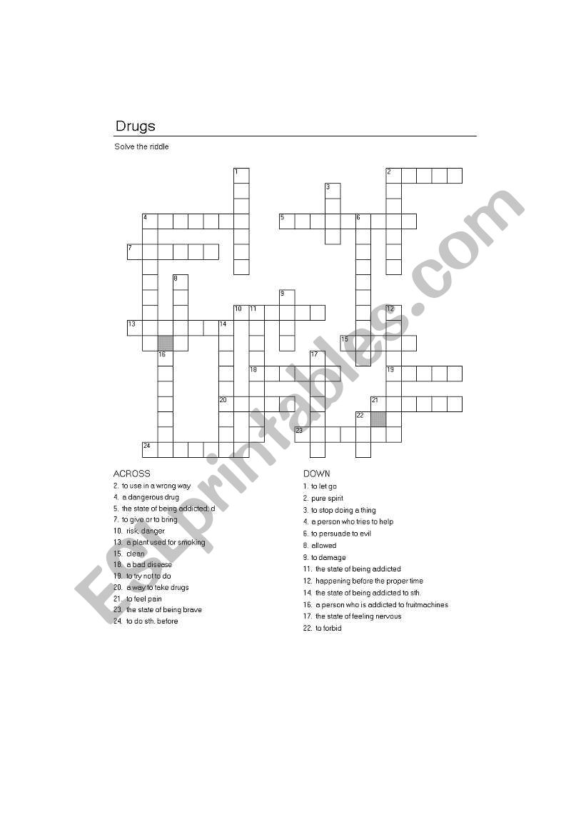 crossword topic DRUGS worksheet