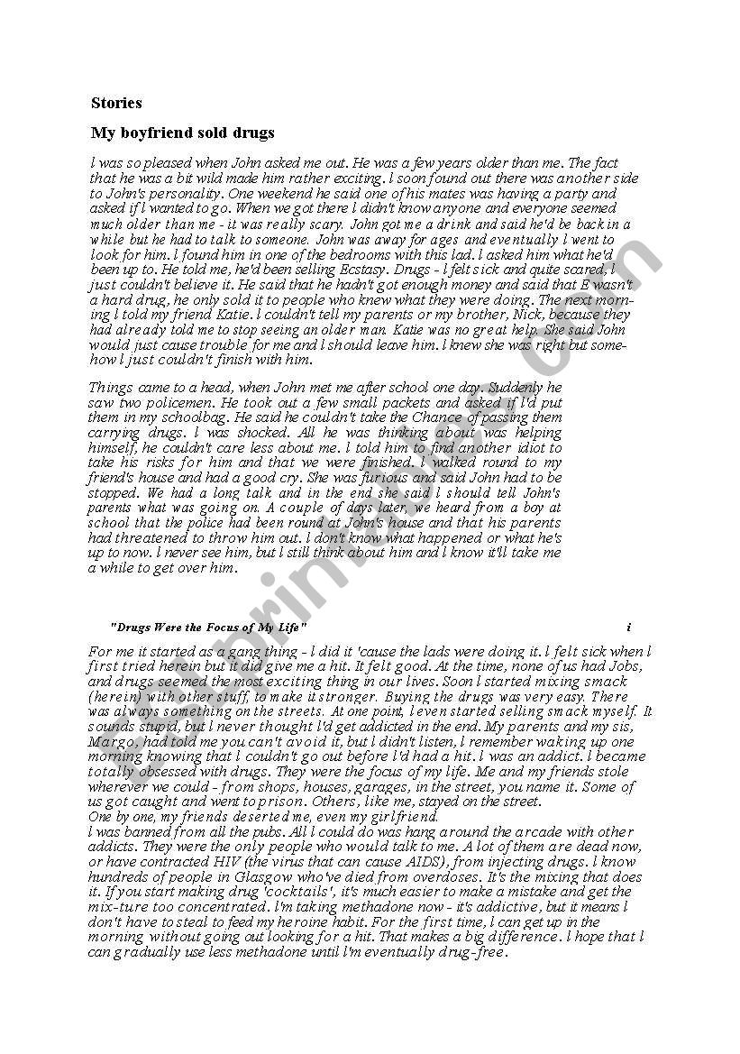 Stories of drug users worksheet