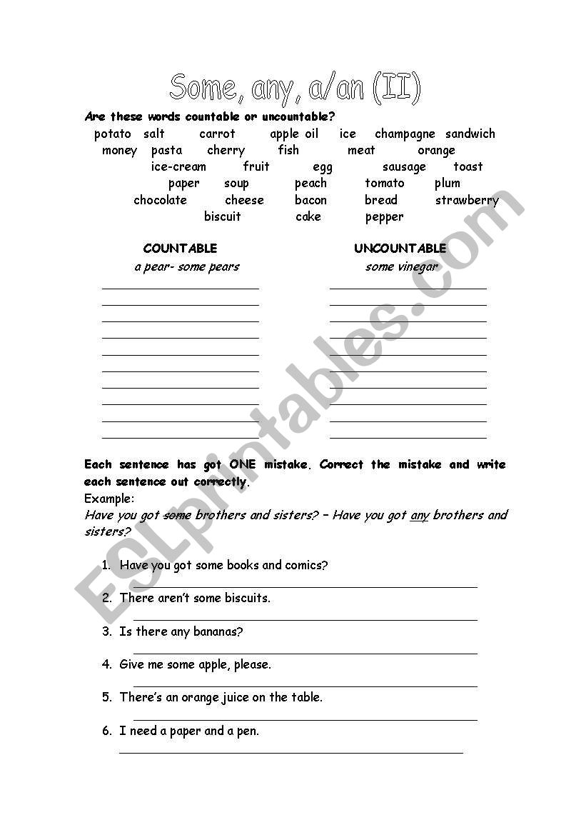 Countable und uncountable nouns, some or any