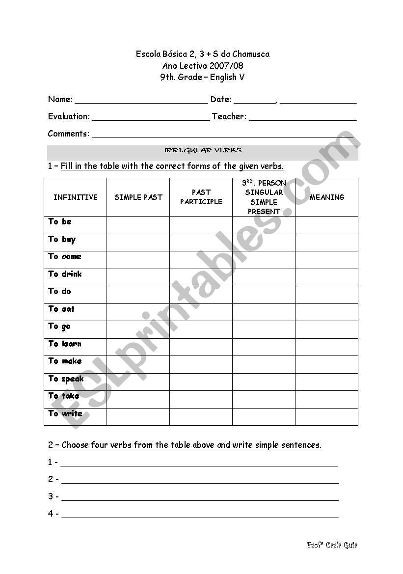 regular and irregular verbs worksheet