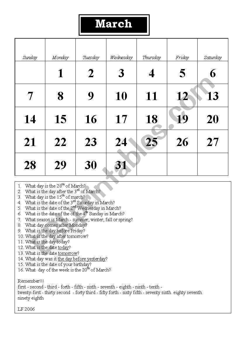 Learning dates and days - Calender