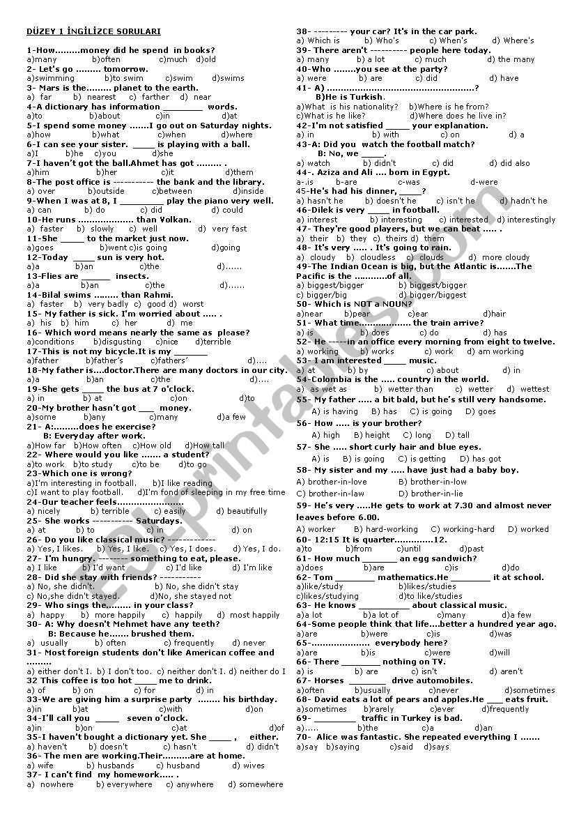 Exam worksheet