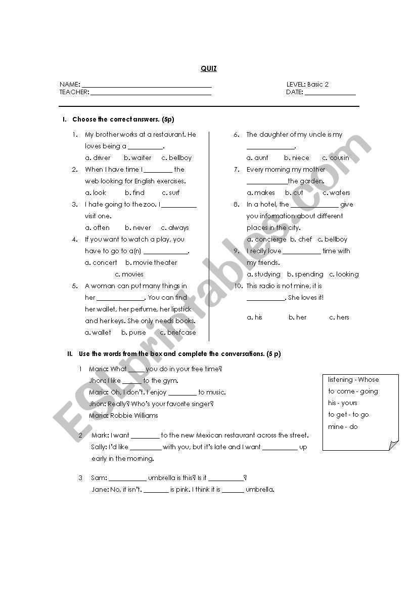 QUIZ - Present SImple worksheet