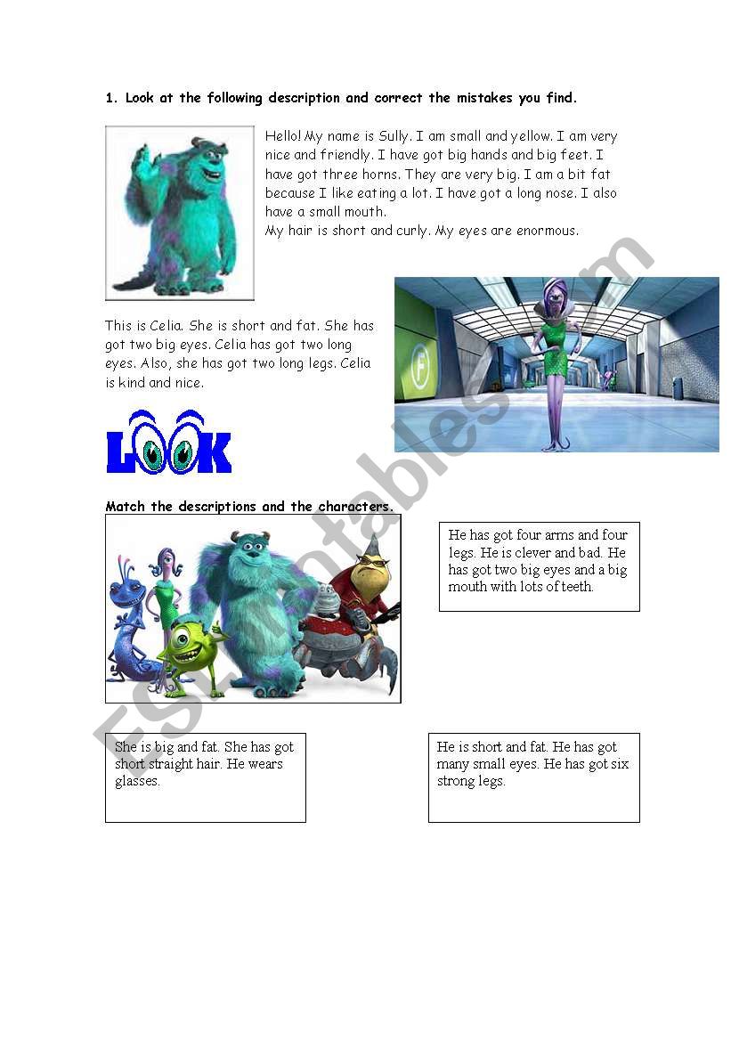 description monsters worksheet