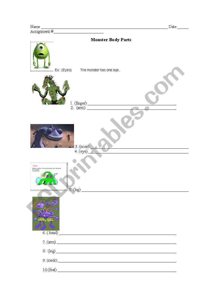 Monster Body Parts worksheet
