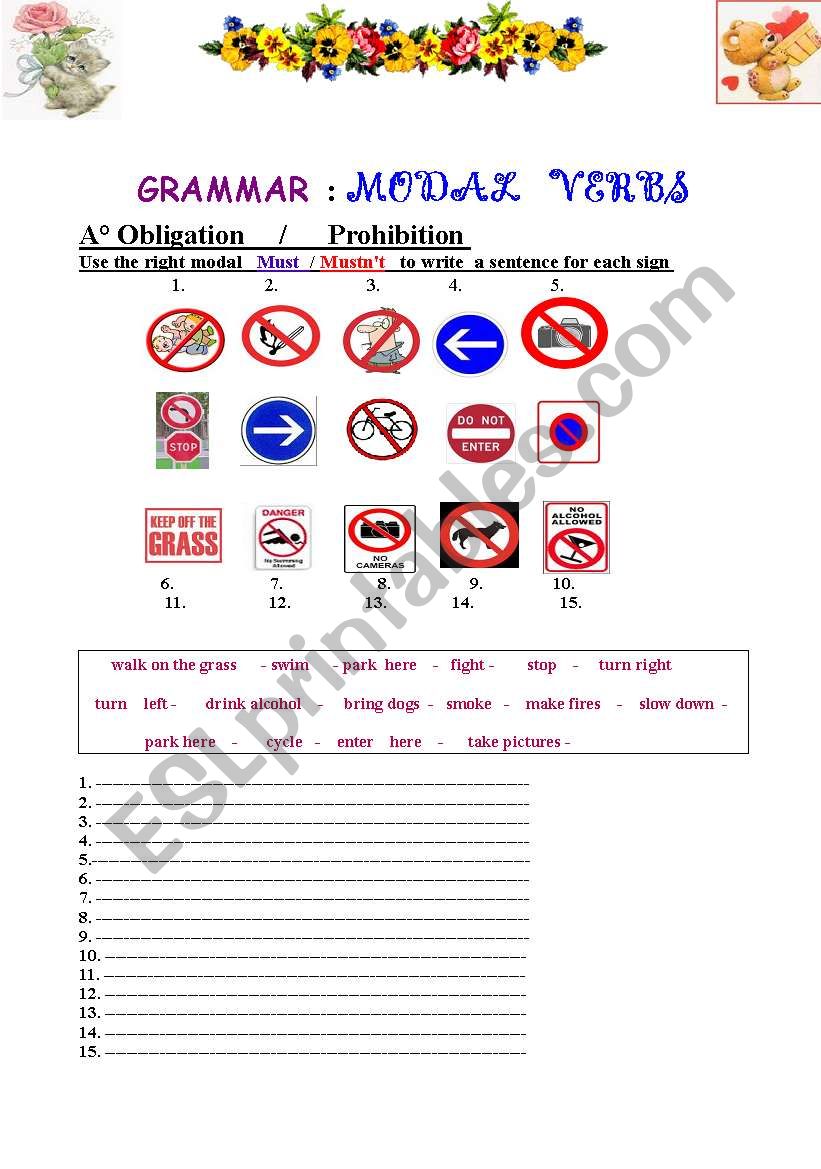 Complete Worksheet About Modals Obligation Prohibition Permission Polite Request Advice