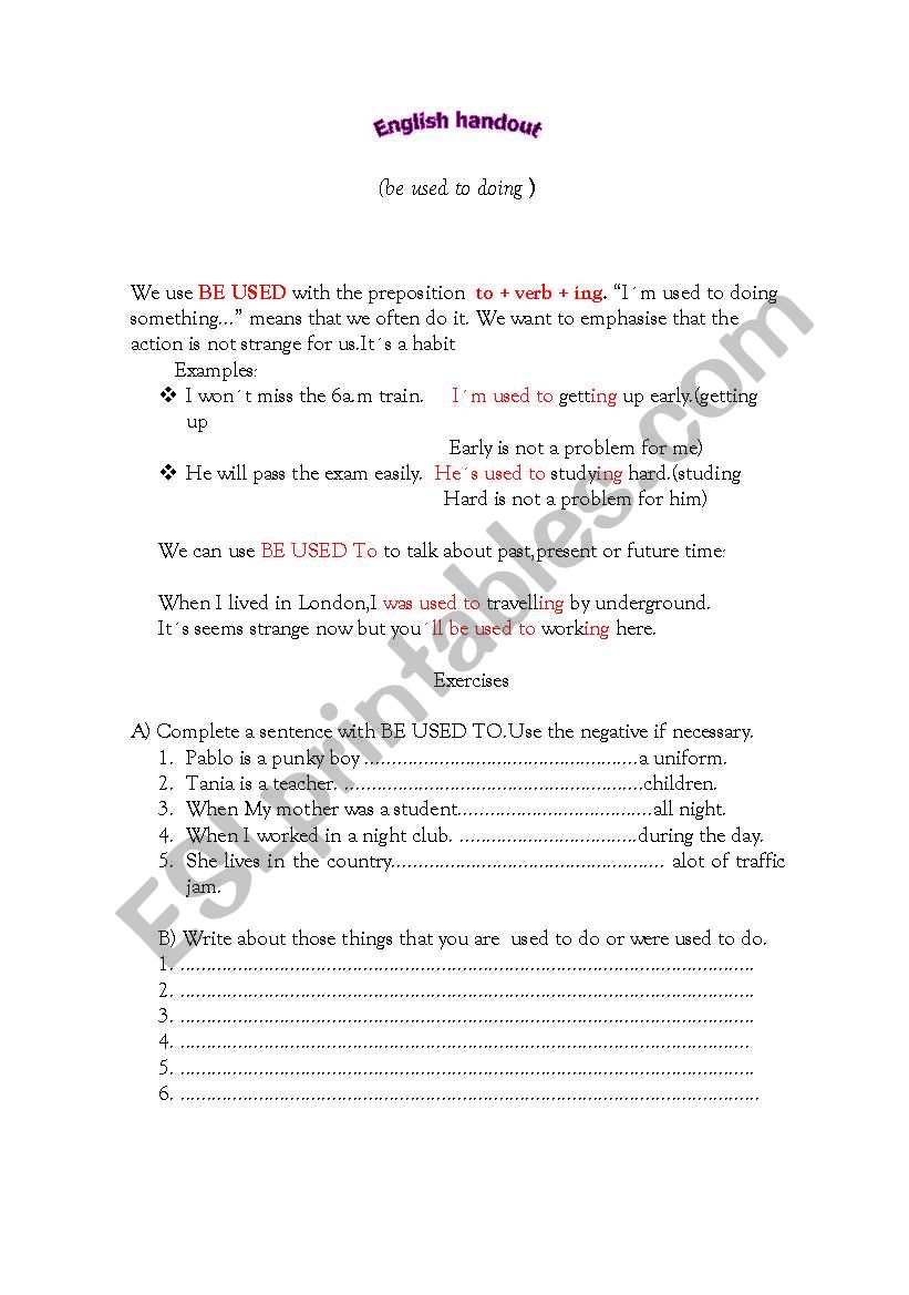 Get used to... worksheet