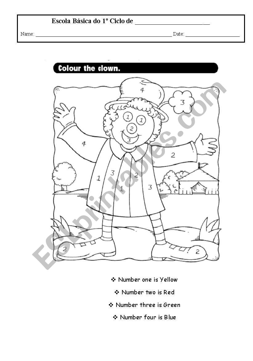 colour clown worksheet