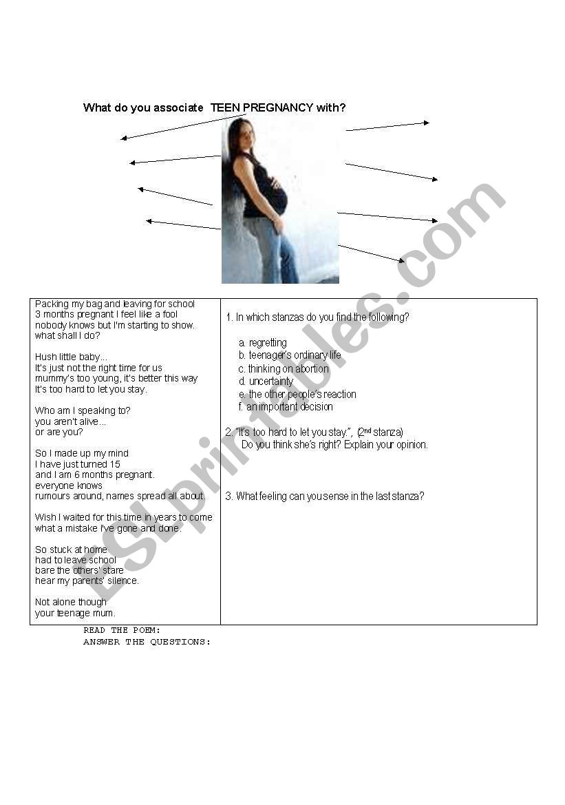 teen pregnancy worksheet