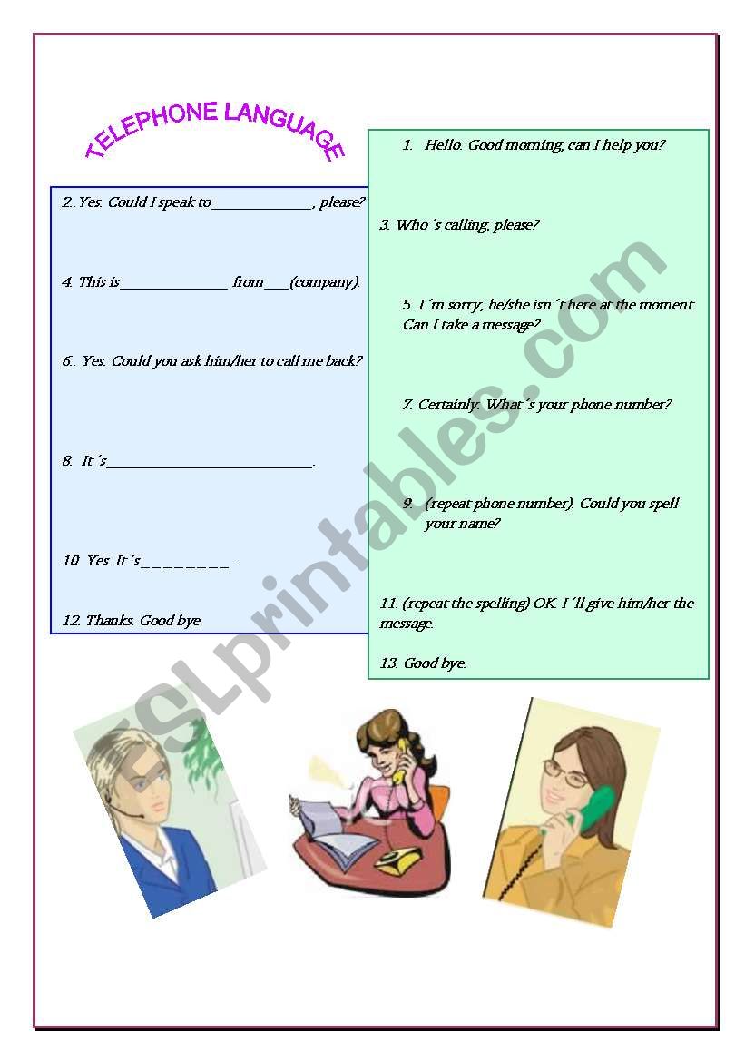 Speaking on the phone worksheet