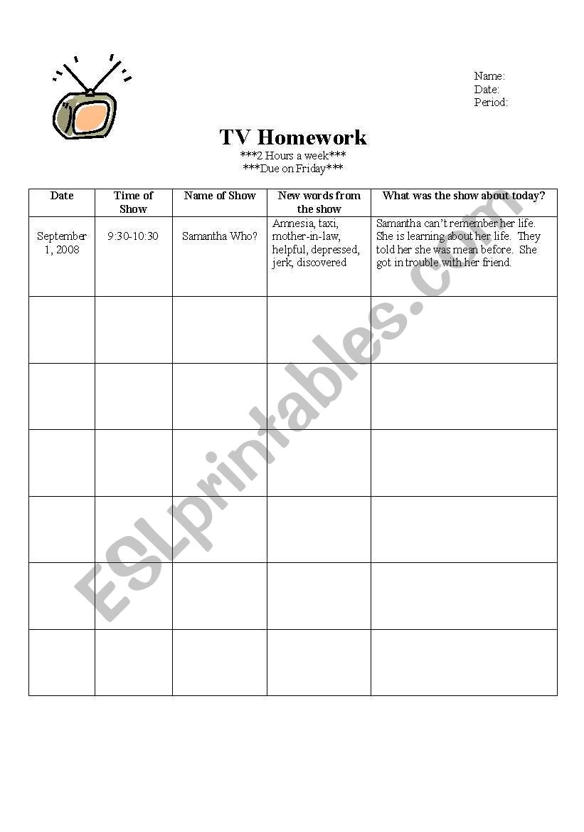 TV Log worksheet