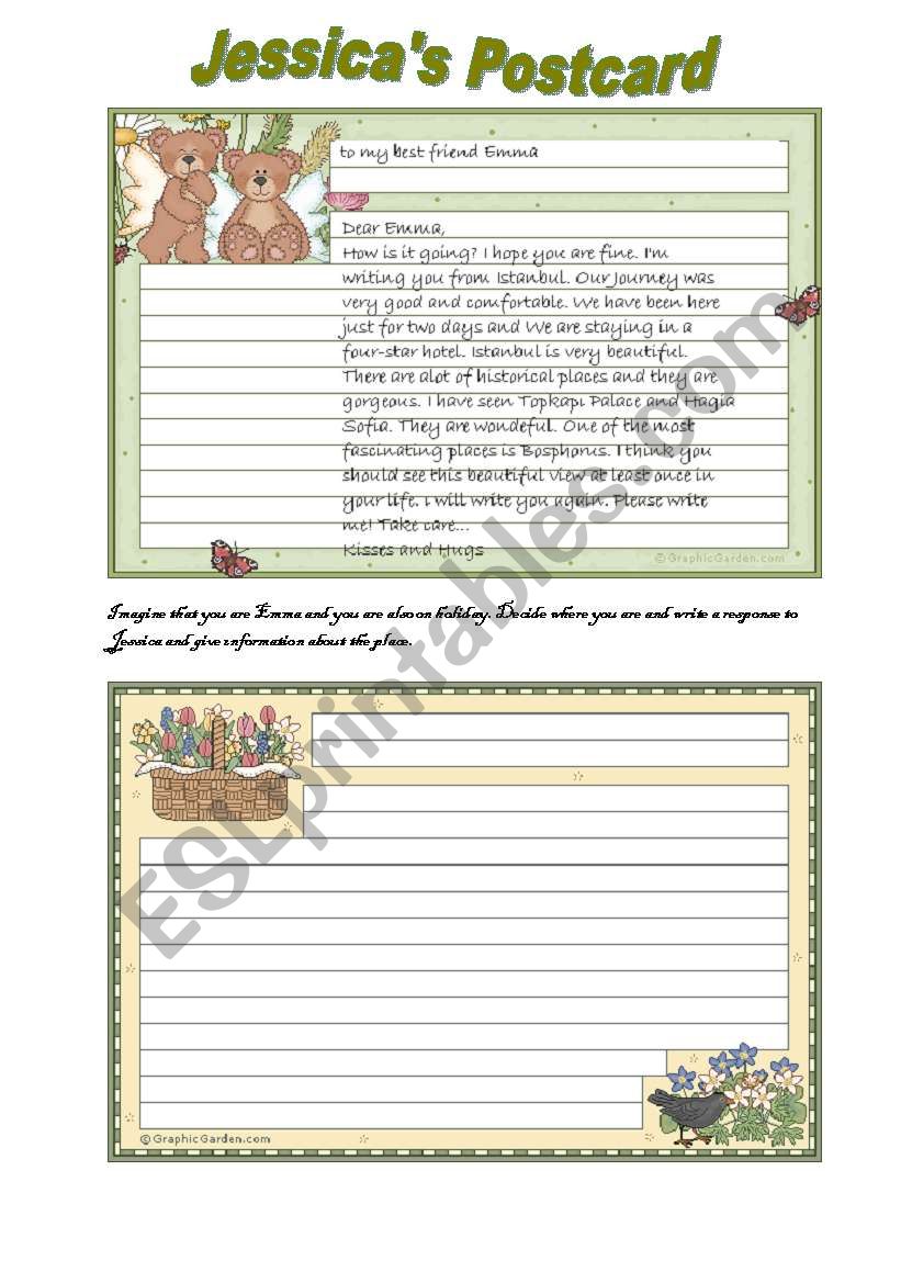 Writing a  postcard worksheet