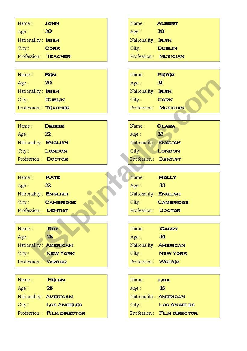 Find your counterpart worksheet