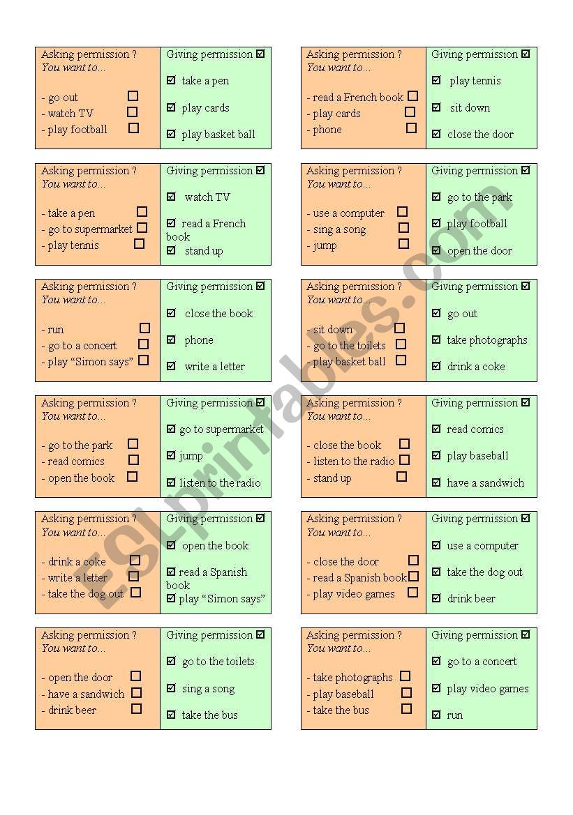 Asking for permission worksheet