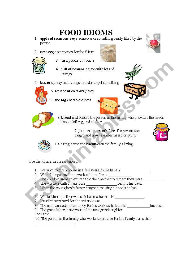 FOOD IDIOMS worksheet