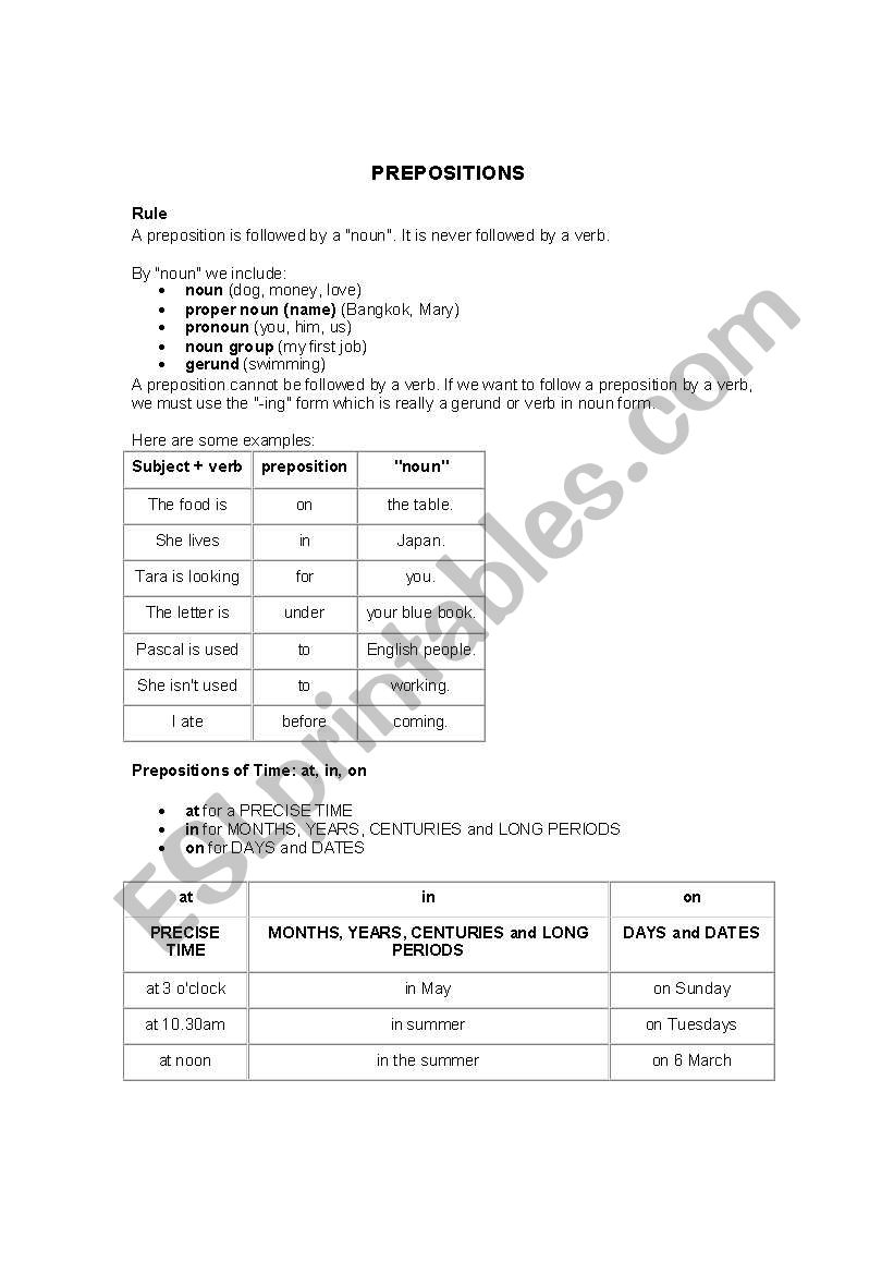prepositions worksheet