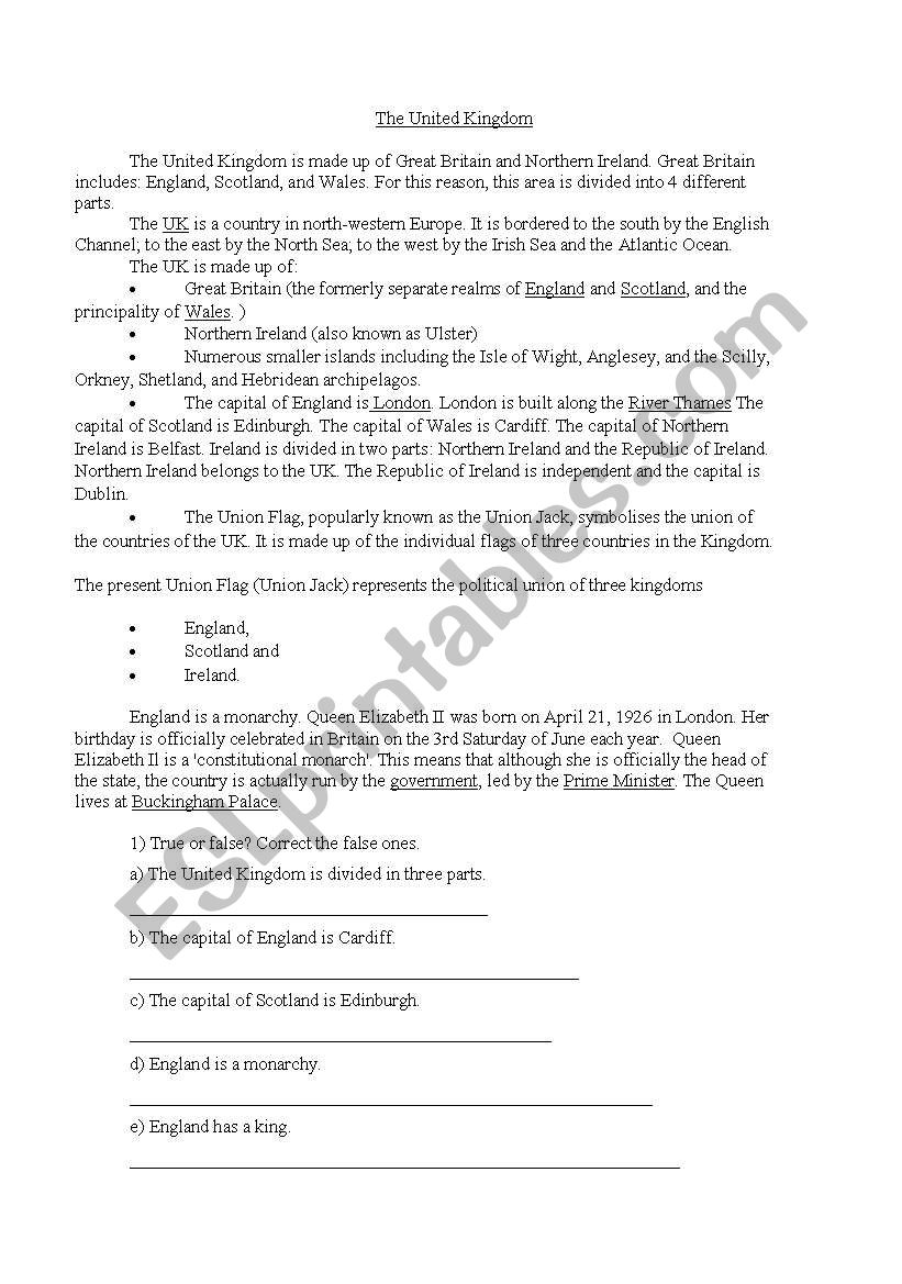 United Kingdom worksheet